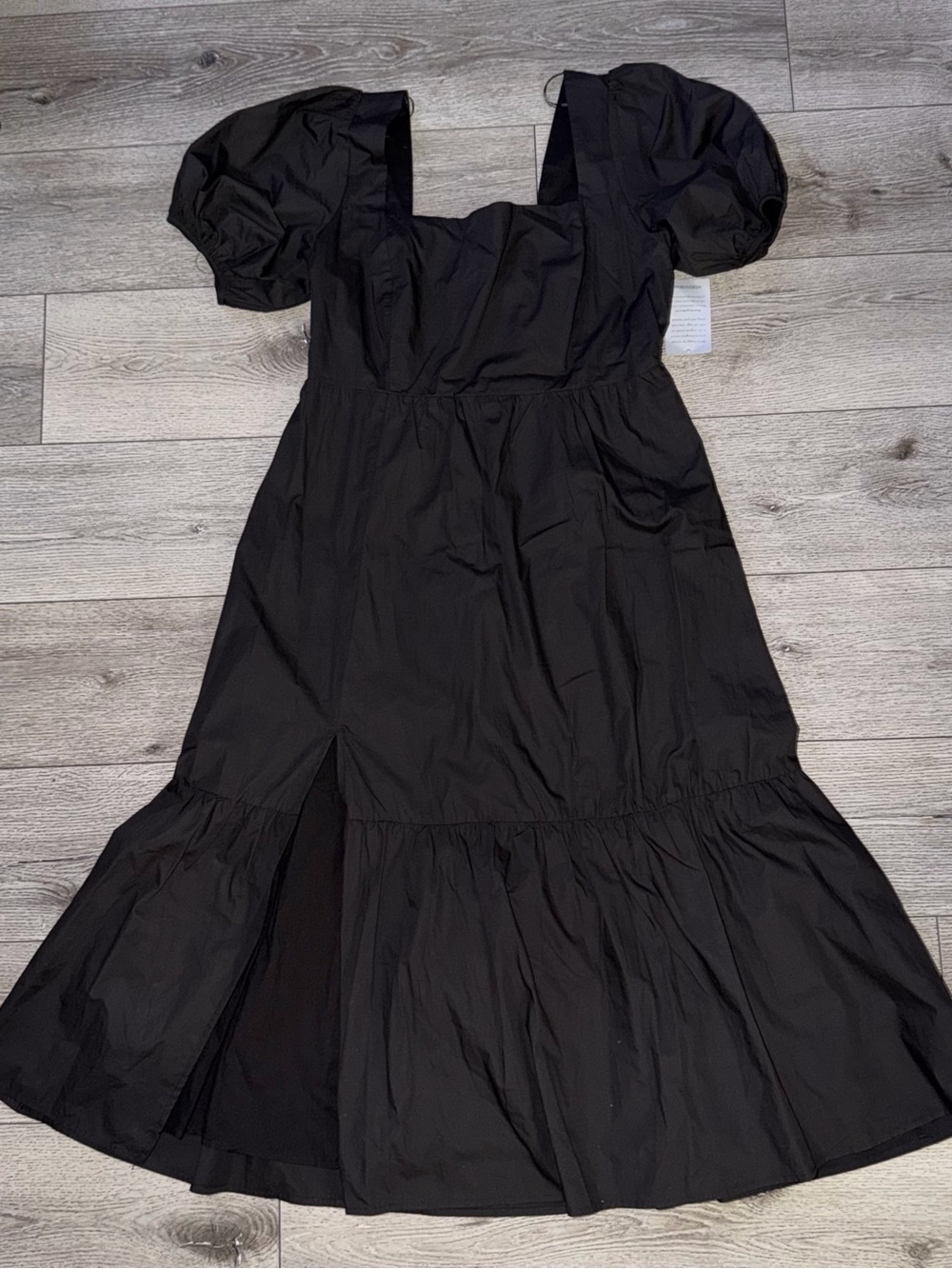 ASTR the Label Black Poplin Puff Sleeve Tiered Midi Dress